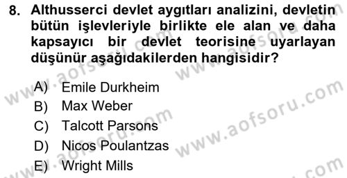 Siyaset Sosyolojisi Dersi 2025 - 2026 Yılı (Vize) Ara Sınav Soruları 8. Soru