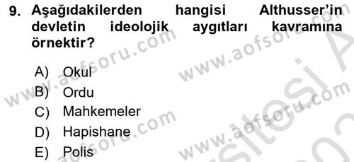 Siyaset Sosyolojisi Dersi 2025 - 2026 Yılı (Vize) Ara Sınav Soruları 9. Soru