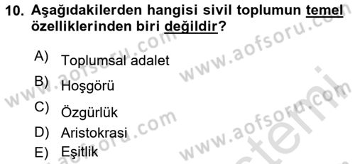 Siyaset Sosyolojisi Dersi 2025 - 2026 Yılı (Final) Dönem Sonu Sınav Soruları 10. Soru