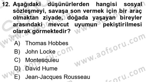 Siyaset Sosyolojisi Dersi 2025 - 2026 Yılı (Final) Dönem Sonu Sınav Soruları 12. Soru
