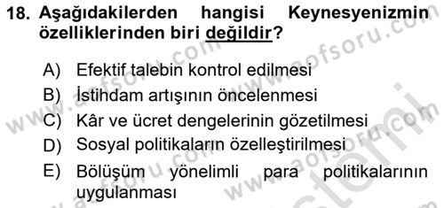 Siyaset Sosyolojisi Dersi 2025 - 2026 Yılı (Final) Dönem Sonu Sınav Soruları 18. Soru