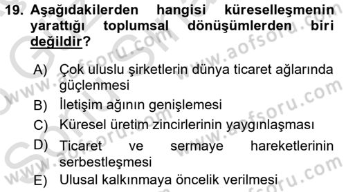 Siyaset Sosyolojisi Dersi 2025 - 2026 Yılı (Final) Dönem Sonu Sınav Soruları 19. Soru