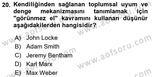 Siyaset Sosyolojisi Dersi 2025 - 2026 Yılı (Final) Dönem Sonu Sınav Soruları 20. Soru