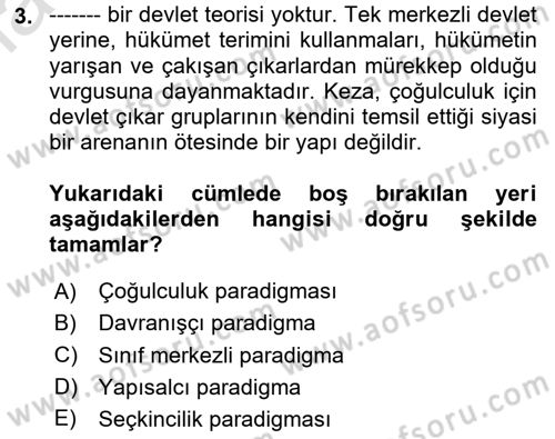 Siyaset Sosyolojisi Dersi 2025 - 2026 Yılı (Final) Dönem Sonu Sınav Soruları 3. Soru
