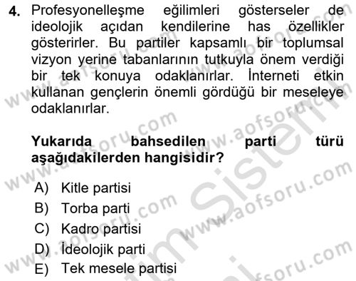 Siyaset Sosyolojisi Dersi 2025 - 2026 Yılı (Final) Dönem Sonu Sınav Soruları 4. Soru