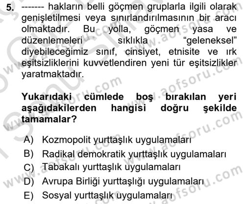Siyaset Sosyolojisi Dersi 2025 - 2026 Yılı (Final) Dönem Sonu Sınav Soruları 5. Soru