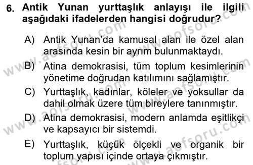 Siyaset Sosyolojisi Dersi 2025 - 2026 Yılı (Final) Dönem Sonu Sınav Soruları 6. Soru