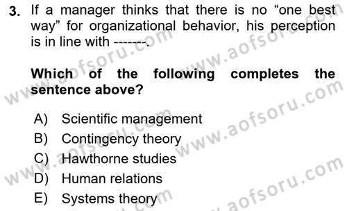 Organizational Behavior Dersi 2018 - 2019 Yılı (Vize) Ara Sınav Soruları 3. Soru