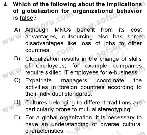 Organizational Behavior Dersi 2018 - 2019 Yılı (Vize) Ara Sınav Soruları 4. Soru