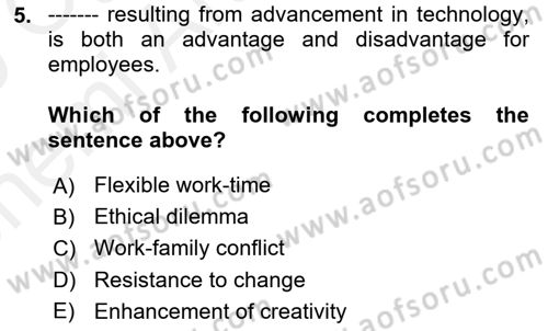 Organizational Behavior Dersi 2018 - 2019 Yılı (Vize) Ara Sınav Soruları 5. Soru