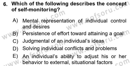 Organizational Behavior Dersi 2018 - 2019 Yılı (Vize) Ara Sınav Soruları 6. Soru