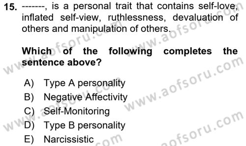 Organizational Behavior Dersi 2018 - 2019 Yılı (Final) Dönem Sonu Sınav Soruları 15. Soru