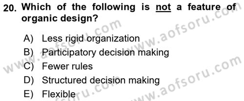 Organizational Behavior Dersi 2018 - 2019 Yılı (Final) Dönem Sonu Sınav Soruları 20. Soru
