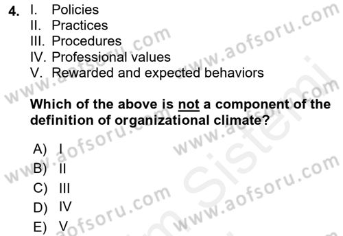 Organizational Behavior Dersi 2018 - 2019 Yılı (Final) Dönem Sonu Sınav Soruları 4. Soru