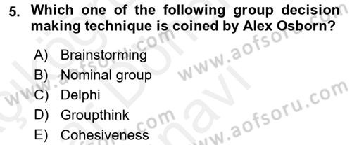 Organizational Behavior Dersi 2018 - 2019 Yılı (Final) Dönem Sonu Sınav Soruları 5. Soru