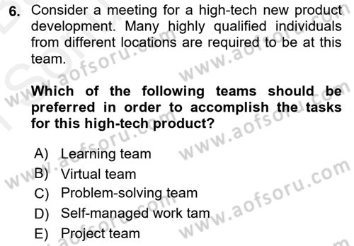 Organizational Behavior Dersi 2018 - 2019 Yılı (Final) Dönem Sonu Sınav Soruları 6. Soru