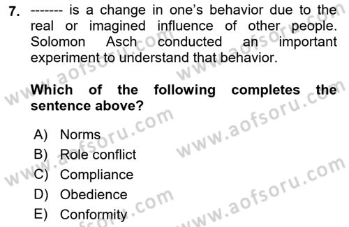 Organizational Behavior Dersi 2018 - 2019 Yılı (Final) Dönem Sonu Sınav Soruları 7. Soru