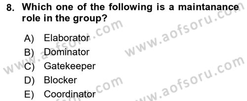 Organizational Behavior Dersi 2018 - 2019 Yılı (Final) Dönem Sonu Sınav Soruları 8. Soru