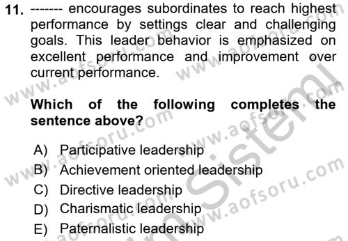 Organizational Behavior Dersi 2018 - 2019 Yılı Yaz Okulu Sınav Soruları 11. Soru