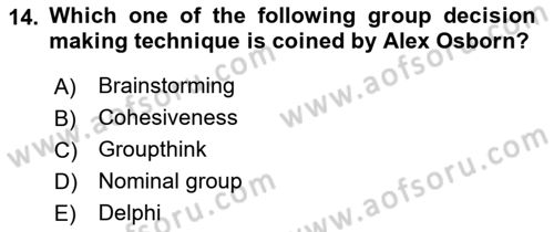 Organizational Behavior Dersi 2018 - 2019 Yılı Yaz Okulu Sınav Soruları 14. Soru