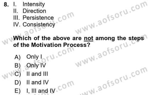 Organizational Behavior Dersi 2018 - 2019 Yılı Yaz Okulu Sınav Soruları 8. Soru