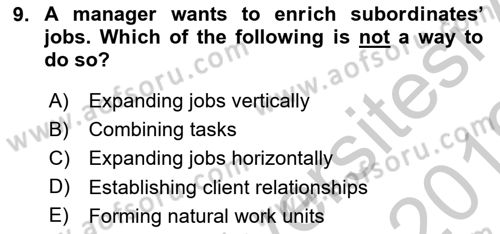 Organizational Behavior Dersi 2018 - 2019 Yılı Yaz Okulu Sınav Soruları 9. Soru