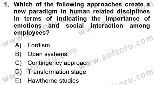 Organizational Behavior Dersi 2020 - 2021 Yılı Yaz Okulu Sınav Soruları 1. Soru