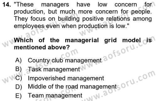 Organizational Behavior Dersi 2020 - 2021 Yılı Yaz Okulu Sınav Soruları 14. Soru