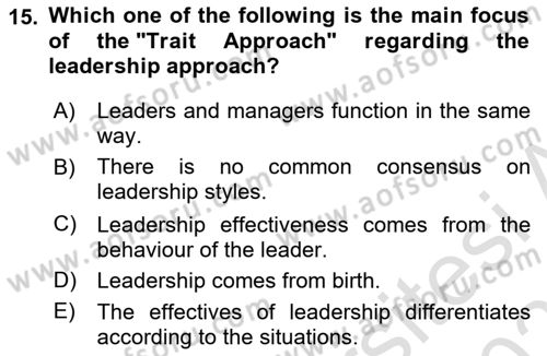 Organizational Behavior Dersi 2020 - 2021 Yılı Yaz Okulu Sınav Soruları 15. Soru