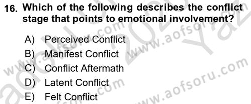 Organizational Behavior Dersi 2020 - 2021 Yılı Yaz Okulu Sınav Soruları 16. Soru