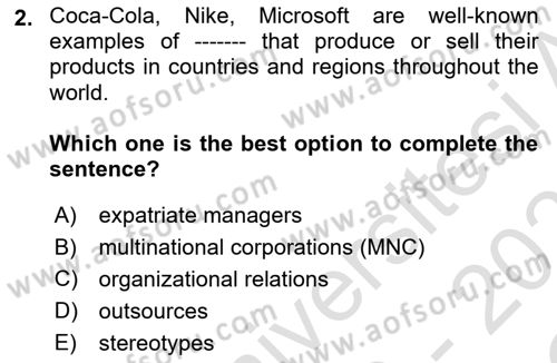Organizational Behavior Dersi 2020 - 2021 Yılı Yaz Okulu Sınav Soruları 2. Soru