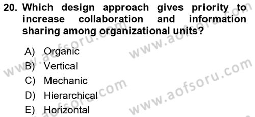 Organizational Behavior Dersi 2020 - 2021 Yılı Yaz Okulu Sınav Soruları 20. Soru