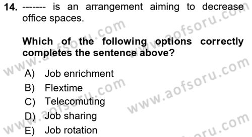 Organizational Behavior Dersi 2021 - 2022 Yılı (Vize) Ara Sınav Soruları 14. Soru
