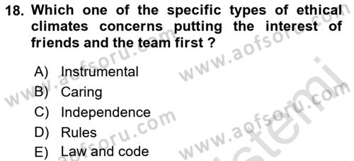 Organizational Behavior Dersi 2021 - 2022 Yılı (Vize) Ara Sınav Soruları 18. Soru