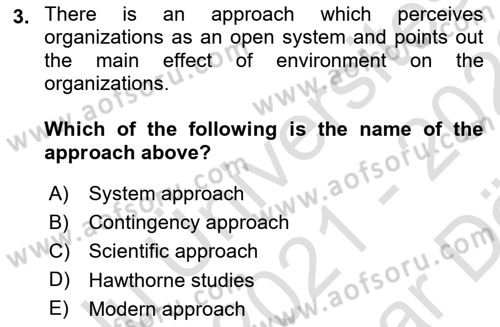 Organizational Behavior Dersi 2021 - 2022 Yılı (Vize) Ara Sınav Soruları 3. Soru