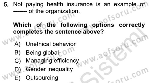 Organizational Behavior Dersi 2021 - 2022 Yılı (Vize) Ara Sınav Soruları 5. Soru