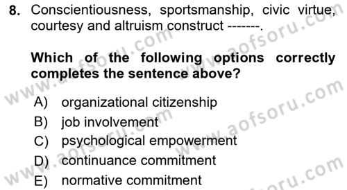 Organizational Behavior Dersi 2021 - 2022 Yılı (Vize) Ara Sınav Soruları 8. Soru
