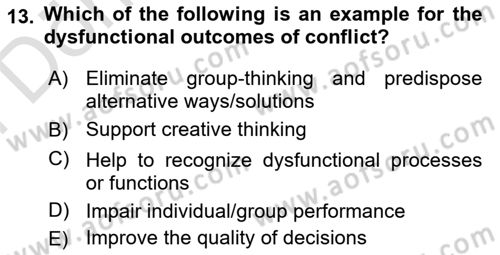 Organizational Behavior Dersi 2021 - 2022 Yılı (Final) Dönem Sonu Sınav Soruları 13. Soru