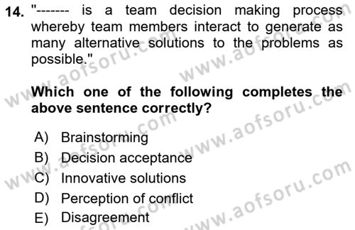 Organizational Behavior Dersi 2021 - 2022 Yılı (Final) Dönem Sonu Sınav Soruları 14. Soru