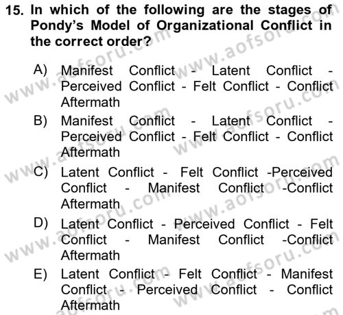Organizational Behavior Dersi 2021 - 2022 Yılı (Final) Dönem Sonu Sınav Soruları 15. Soru