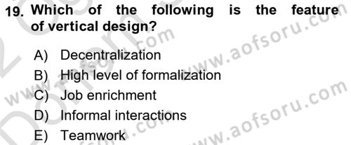 Organizational Behavior Dersi 2021 - 2022 Yılı (Final) Dönem Sonu Sınav Soruları 19. Soru
