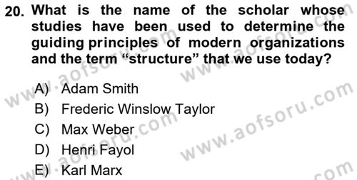 Organizational Behavior Dersi 2021 - 2022 Yılı (Final) Dönem Sonu Sınav Soruları 20. Soru