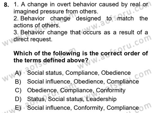 Organizational Behavior Dersi 2021 - 2022 Yılı (Final) Dönem Sonu Sınav Soruları 8. Soru