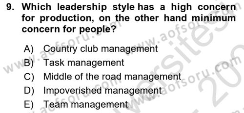 Organizational Behavior Dersi 2021 - 2022 Yılı (Final) Dönem Sonu Sınav Soruları 9. Soru