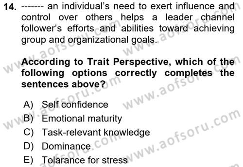 Organizational Behavior Dersi 2021 - 2022 Yılı Yaz Okulu Sınav Soruları 14. Soru