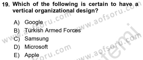 Organizational Behavior Dersi 2021 - 2022 Yılı Yaz Okulu Sınav Soruları 19. Soru