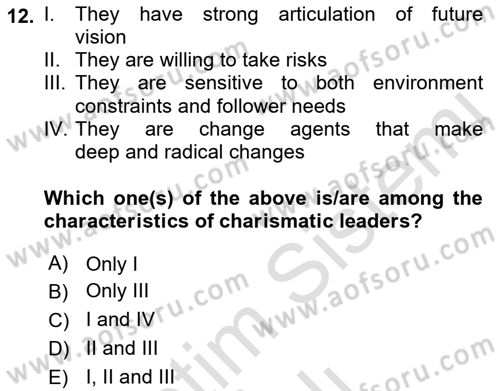 Organizational Behavior Dersi 2022 - 2023 Yılı Yaz Okulu Sınav Soruları 12. Soru