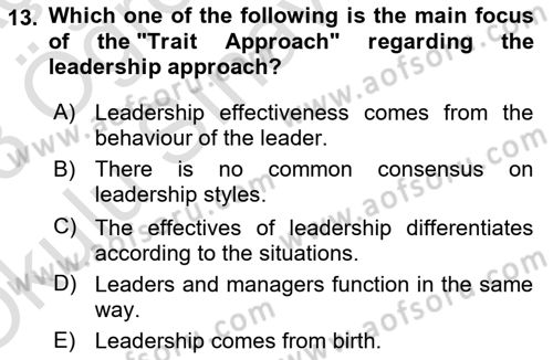 Organizational Behavior Dersi 2022 - 2023 Yılı Yaz Okulu Sınav Soruları 13. Soru