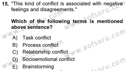 Organizational Behavior Dersi 2022 - 2023 Yılı Yaz Okulu Sınav Soruları 15. Soru