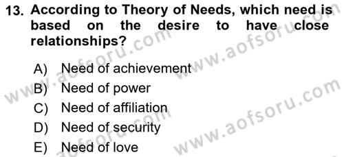 Organizational Behavior Dersi 2023 - 2024 Yılı (Vize) Ara Sınav Soruları 13. Soru